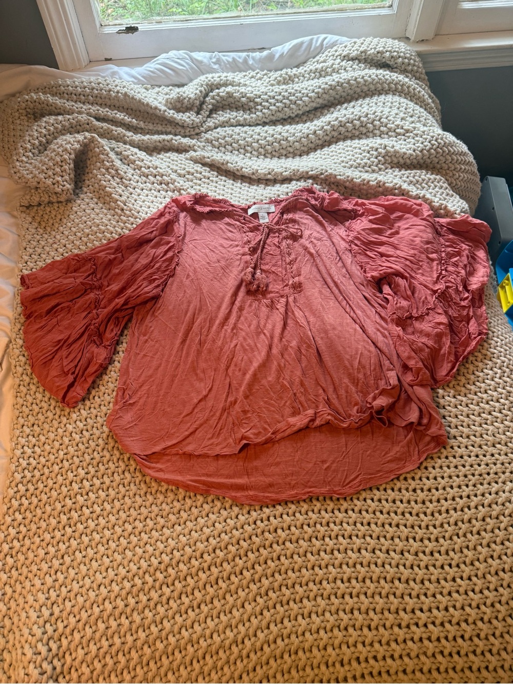 Vintage America Rust-Toned Crinkle Peasant Tunic